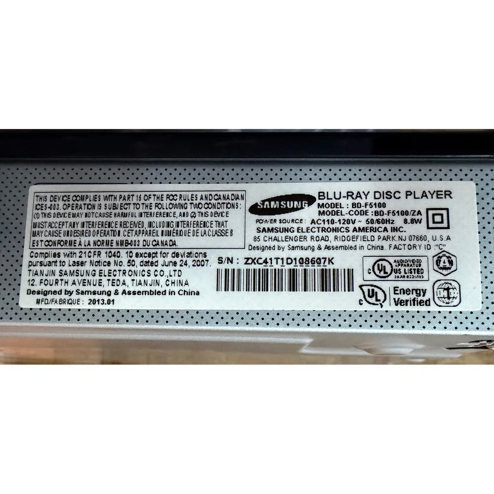 Samsung BD-F5100 Blu-ray Disc Player 1080p Full HD HDMI Black BD-F5100/ZA